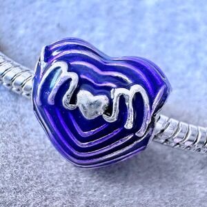 Purple Enamel Heart‎ Mom Charm Bead fits PANDORA